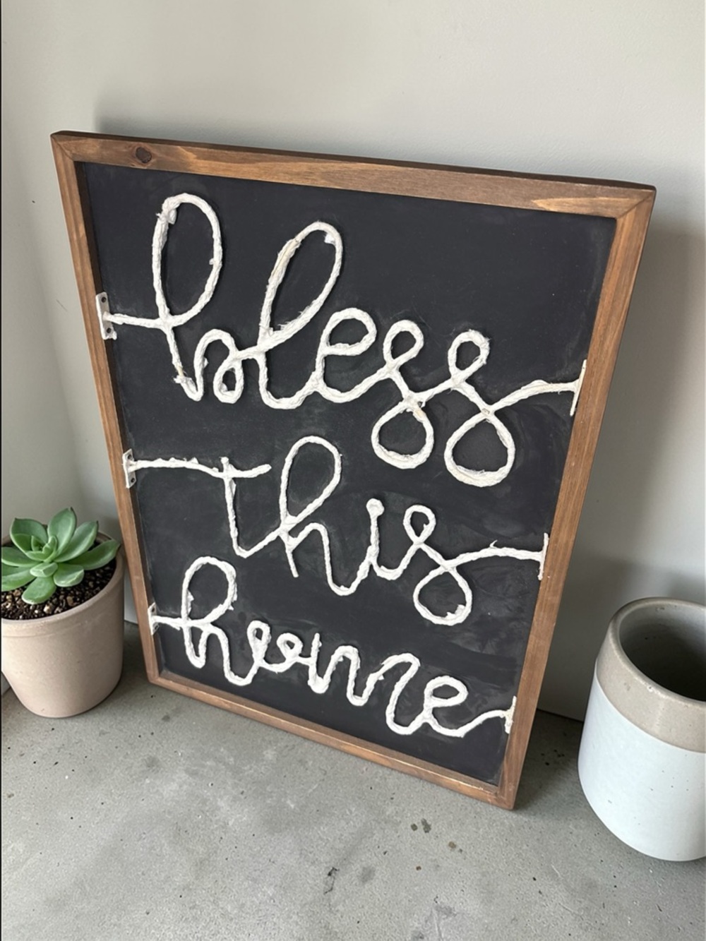 Handcrafted 'Bless This Home' Rope Word Wall Art - Black & White